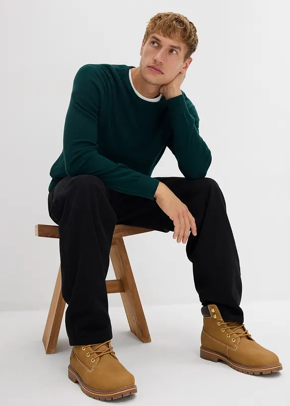 Finstickad tröja i bomullsblandning med merinoull, bonprix