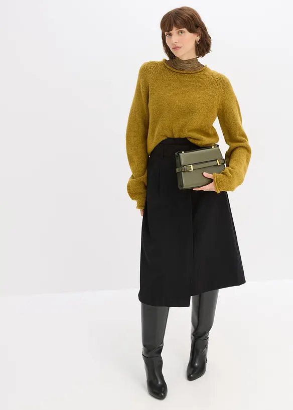 Mellanlång kjol med omlottlook, bonprix