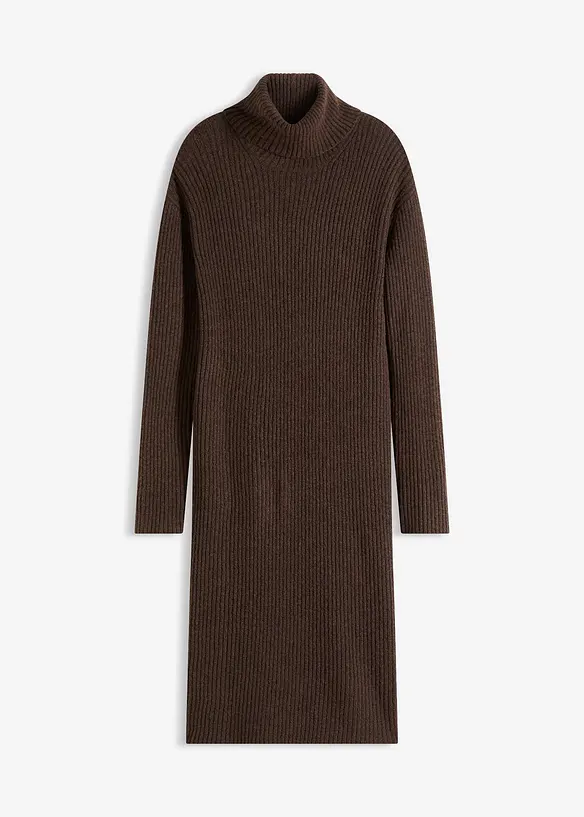 Ribbstickad klänning med polokrage, bonprix