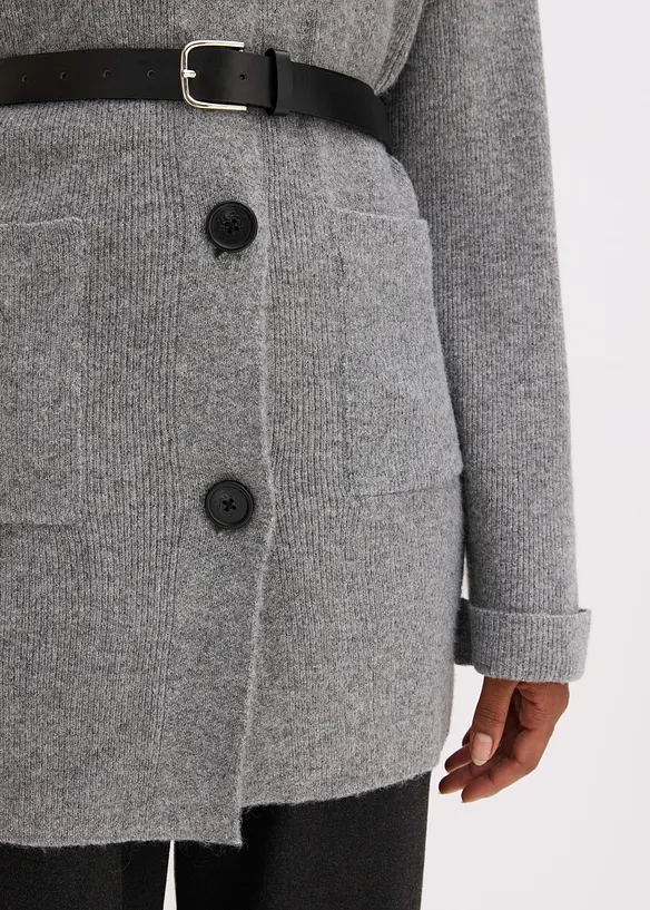 Kort stickad cardigan med skärp, bonprix