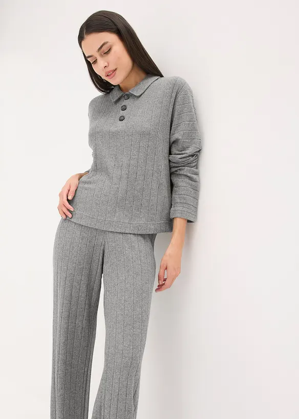 Ribbstickad topp och byxa i oversizemodell, bonprix