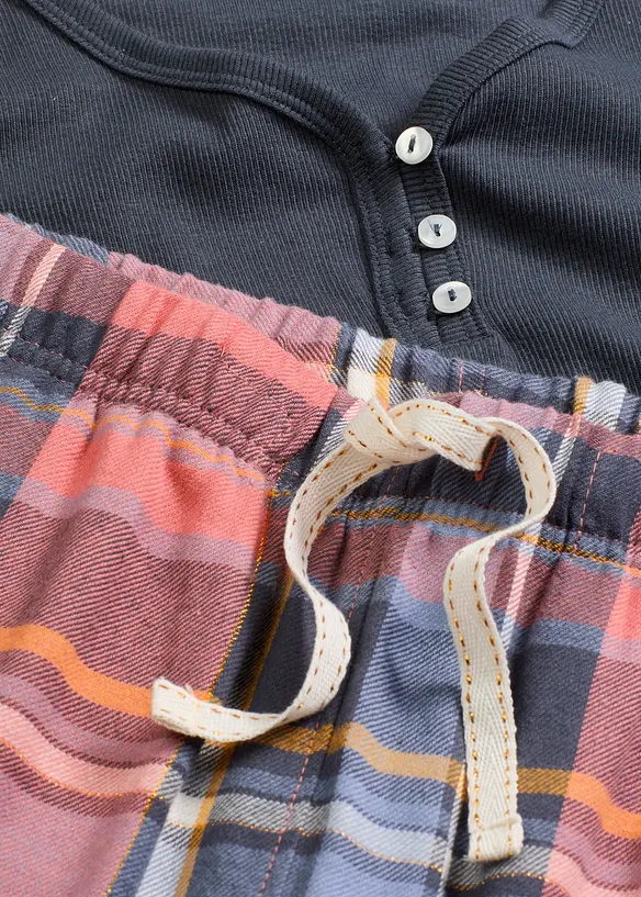 Pyjamas med ribbad topp och flanellbyxa med glittrande trådar, bonprix