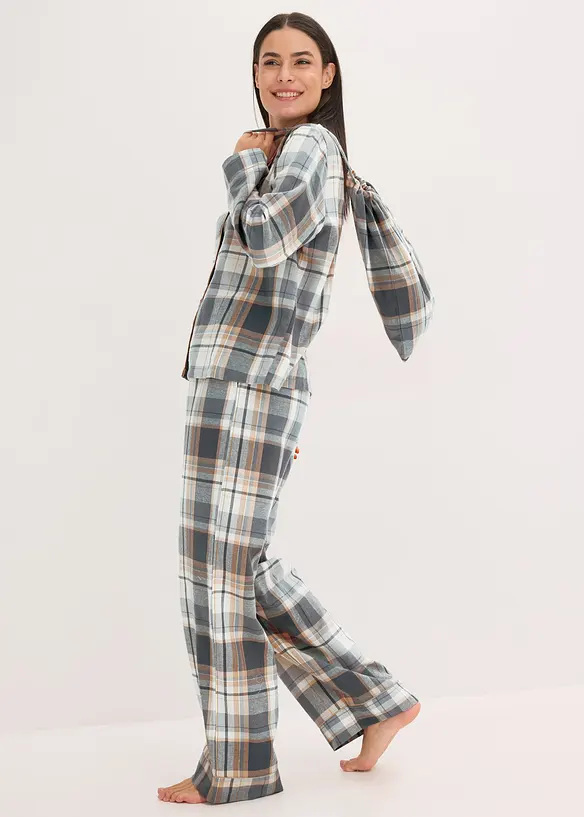 Flanellpyjamas med glittrigt garn och gåvopåse, bonprix