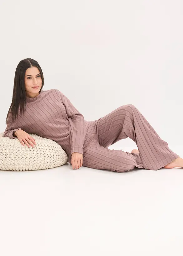 Ribbstickad byxa och topp i oversizemodell, bonprix