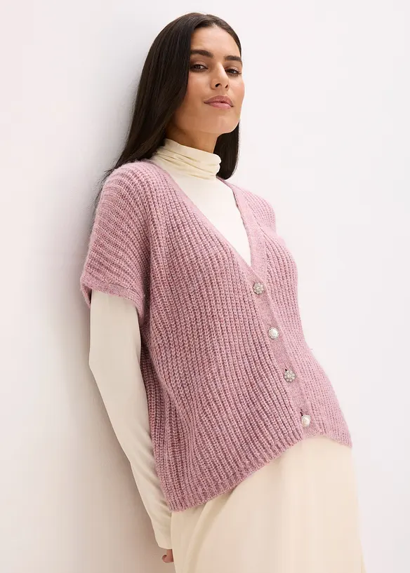 Stickad väst med dekorativa knappar, bonprix