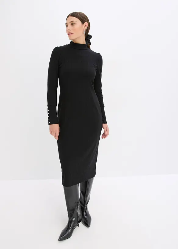 Ribbstickad jerseyklänning, bonprix