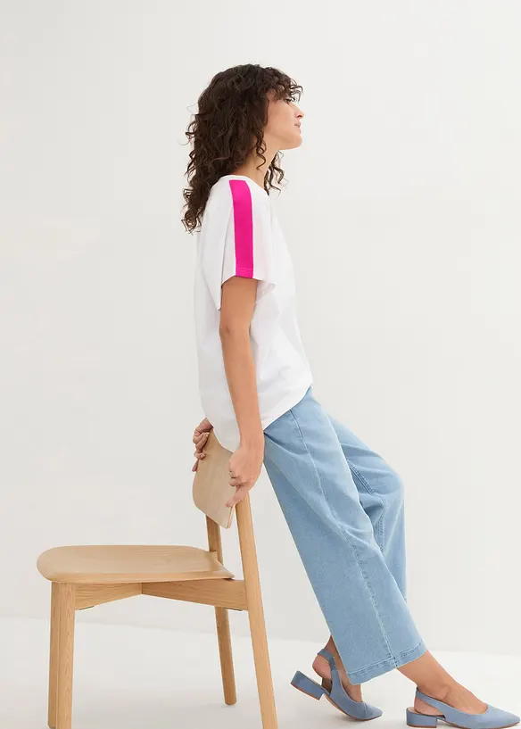 T-shirt av ekologisk bomull med neonfärgade ränder, bonprix