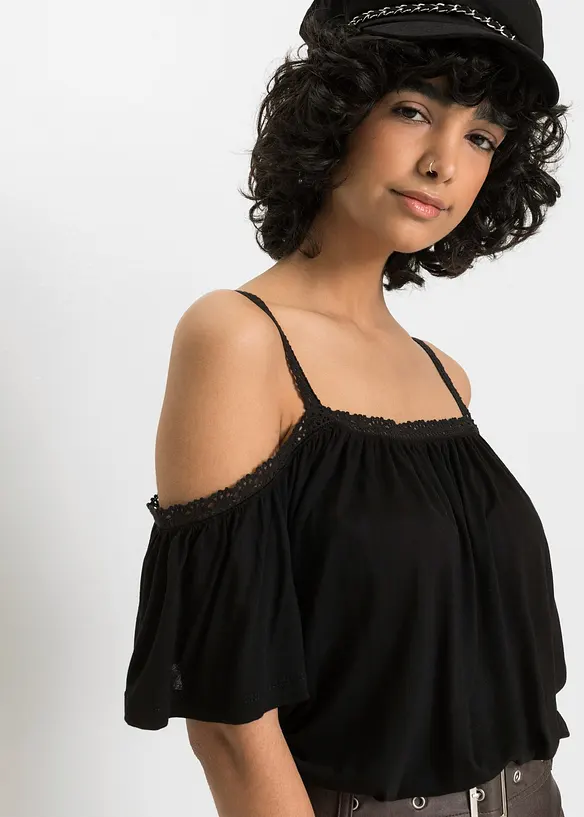 Cold shoulder-topp i mjuk viskos, bonprix