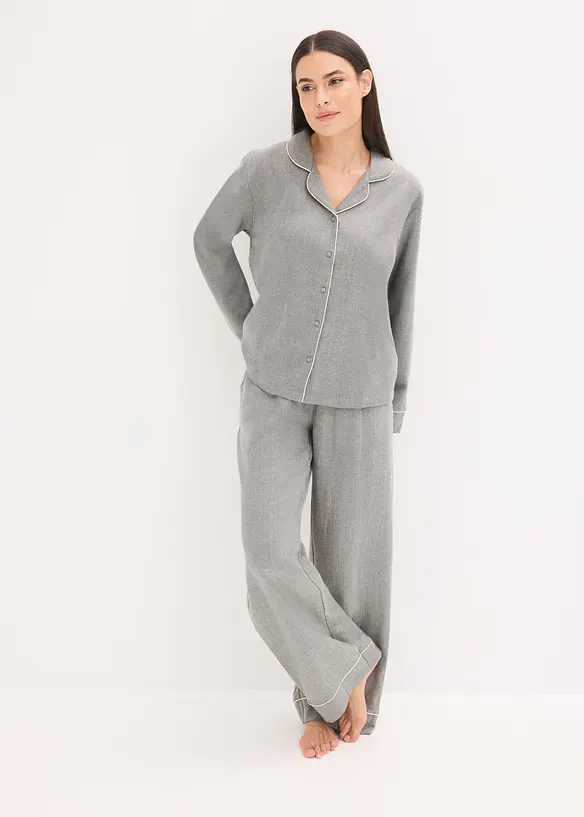 Pyjamas av vävd flanell med fiskbensmönster, bonprix