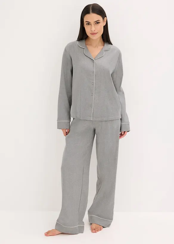 Pyjamas av vävd flanell med fiskbensmönster, bonprix