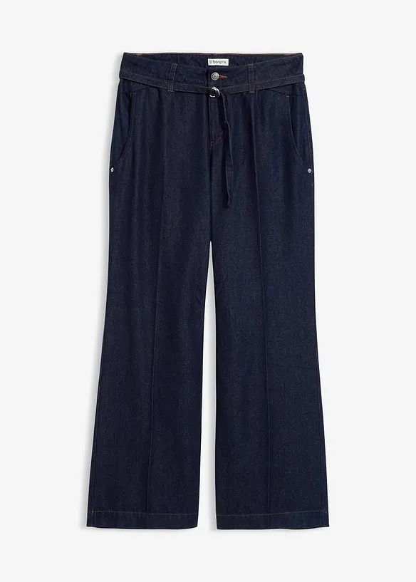 Wide Leg Jeans medelhög midja och skärp, bonprix