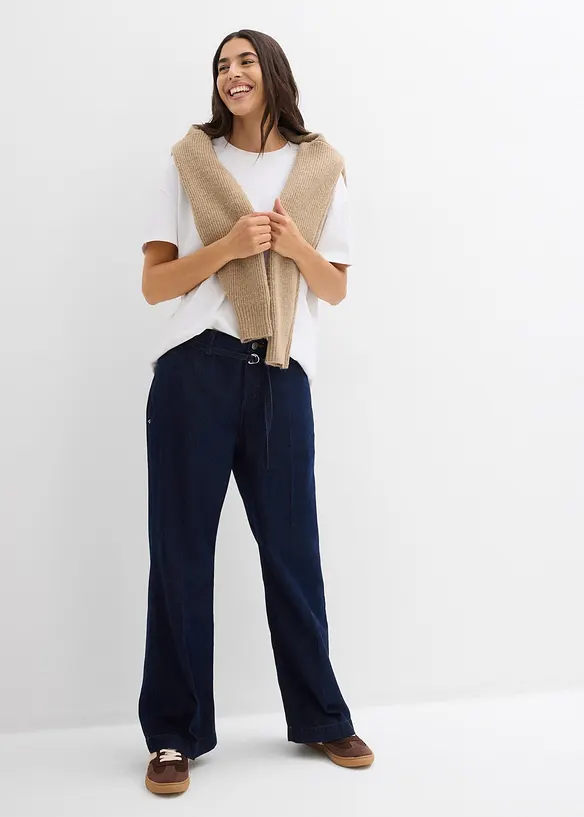 Wide Leg Jeans medelhög midja och skärp, bonprix