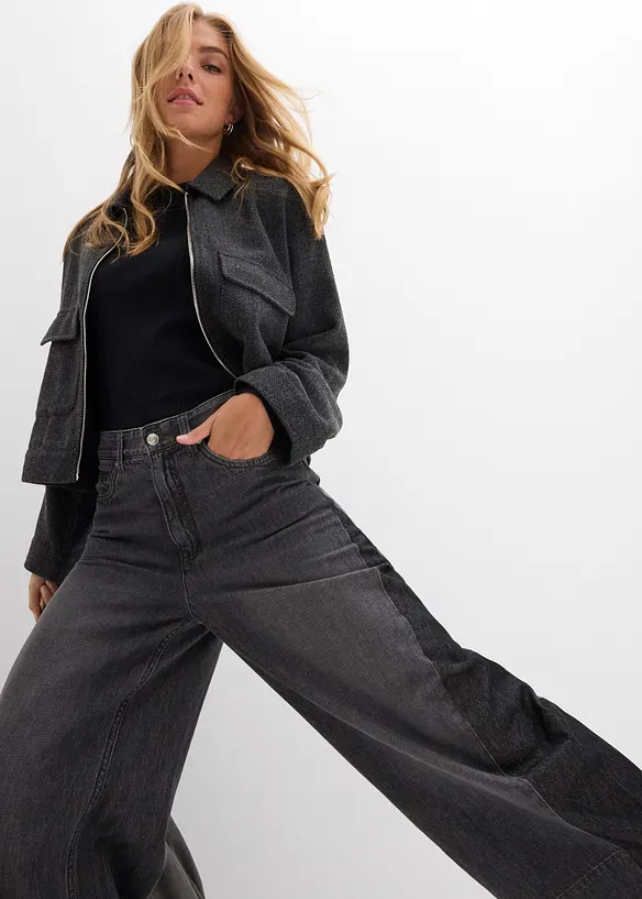 Wide Leg Jeans High Waist, med infällning, bonprix