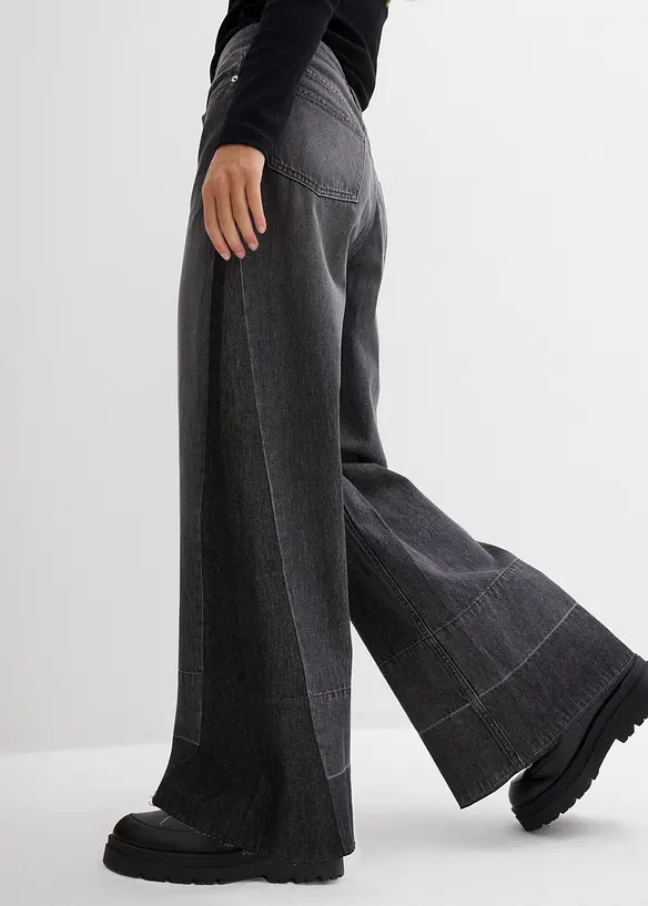 Wide Leg Jeans High Waist, med infällning, bonprix