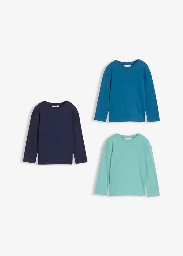 Långärmad tröja med ekologisk bomull för barn (3-pack), bonprix
