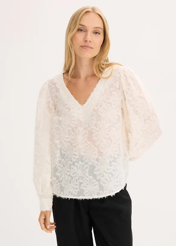 Blus med blommigt strukturmönster, bonprix