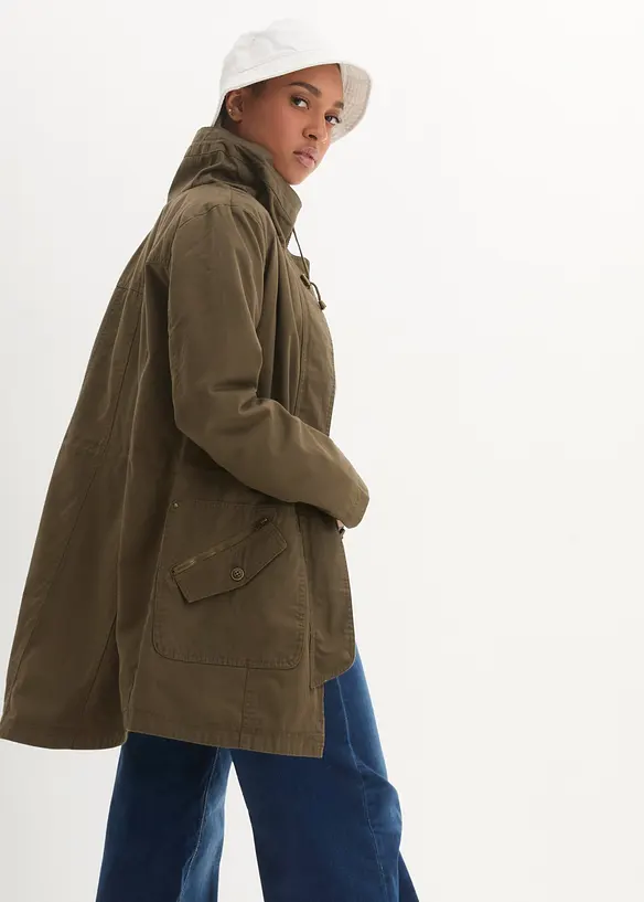 Kort bomullsparkas med st&aring;krage, figursydd, bonprix