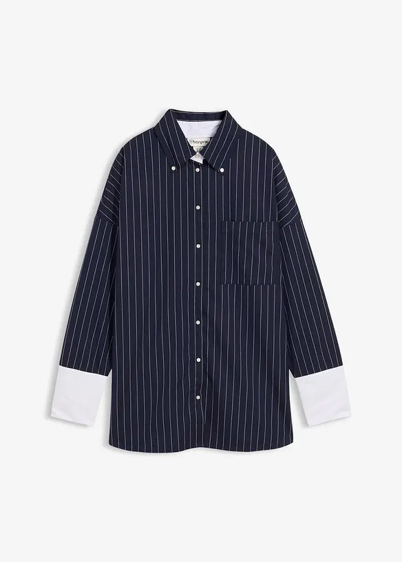 Kritstrecksrandig blus av viskosmix, bonprix