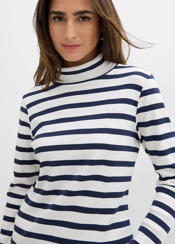 Ribbstickad topp av ren bomull, bonprix