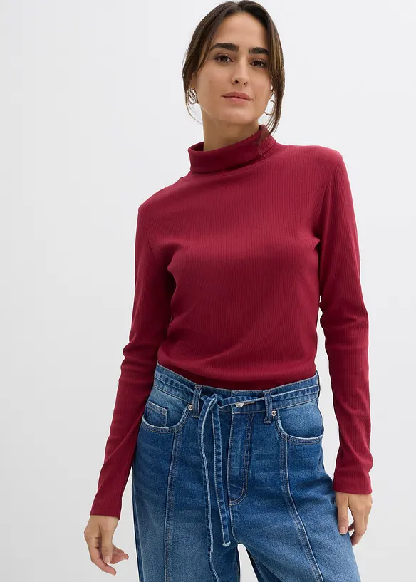 Ribbstickad topp av ren bomull, bonprix