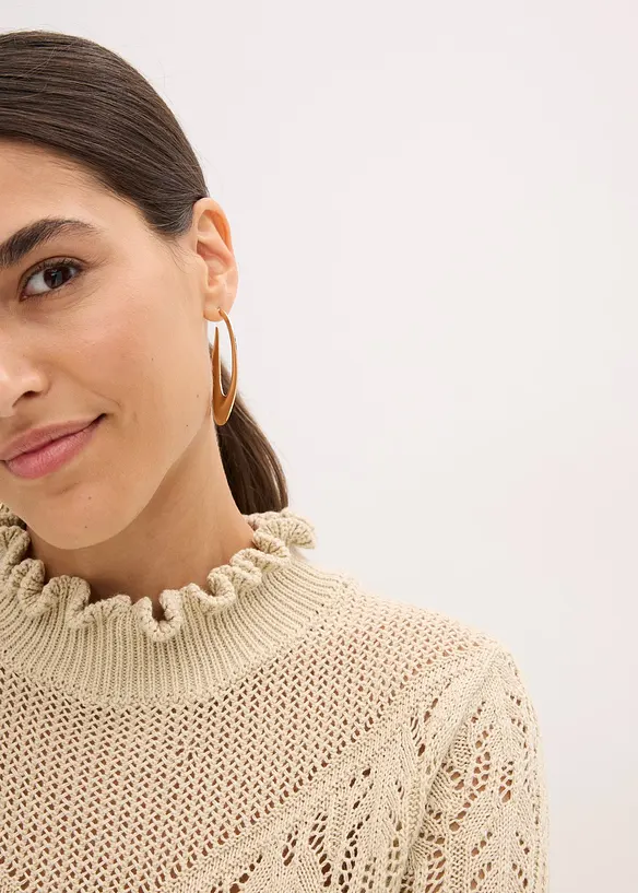 Hålmönstrad tröja i bomullsblandning, bonprix