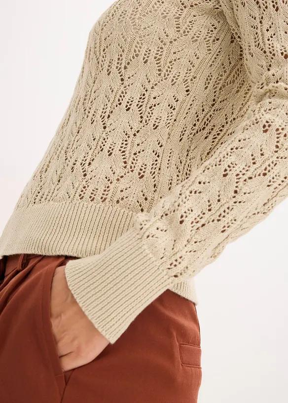 Hålmönstrad tröja i bomullsblandning, bonprix