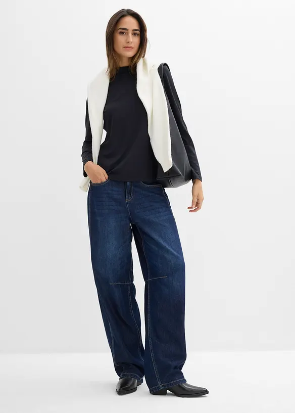 Långärmad topp med ståkrage och återvunnen polyamid, bonprix