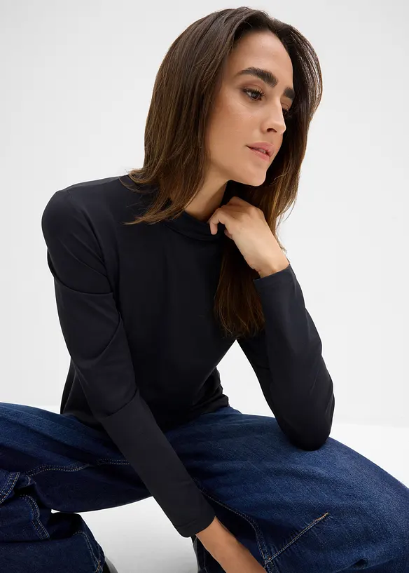 Långärmad topp med ståkrage och återvunnen polyamid, bonprix