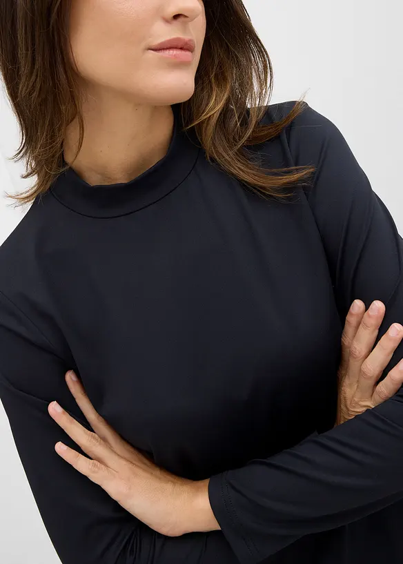 Långärmad topp med ståkrage och återvunnen polyamid, bonprix