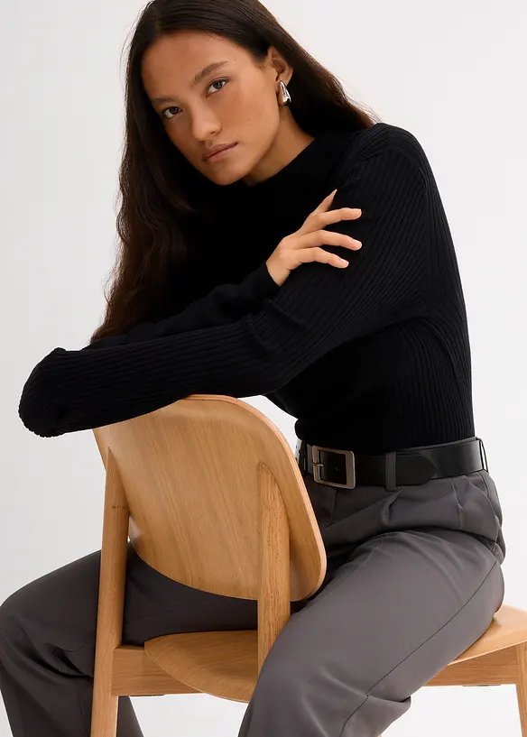 Ribbstickad topp i viskosmix, bonprix