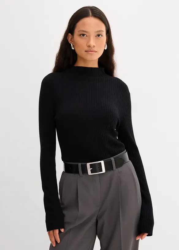 Ribbstickad topp i viskosmix, bonprix