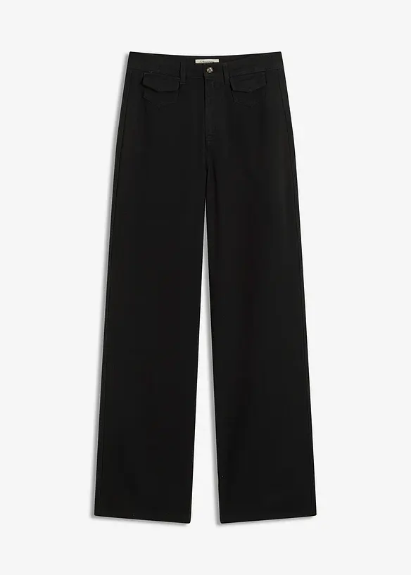 Twillbyxa med hög midja och påsydda fickor, bonprix