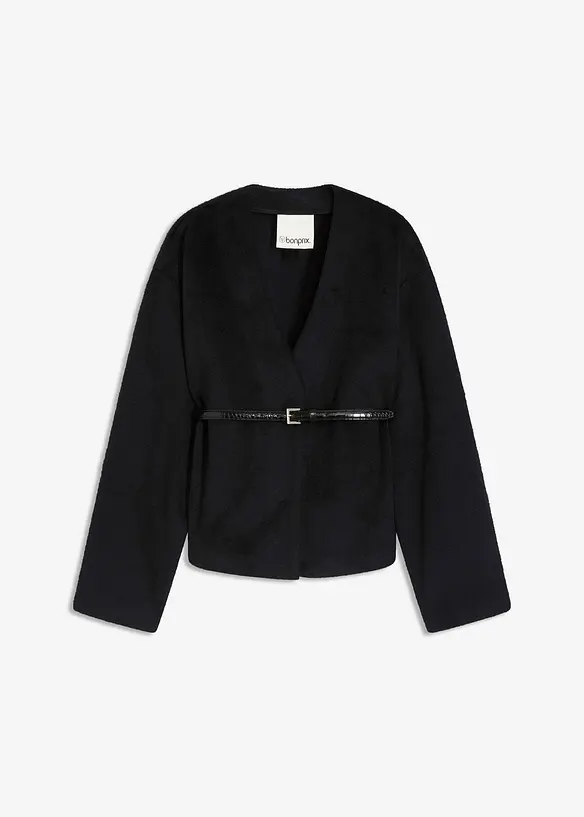 Oversizekavaj med yllelook och skärp, bonprix