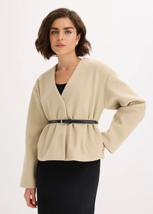 Oversizekavaj med yllelook och skärp, bonprix