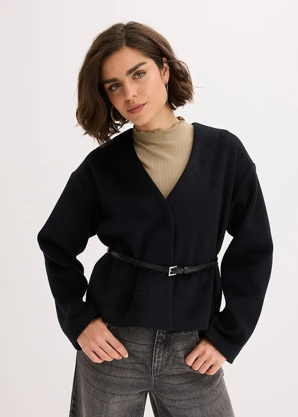 Oversizekavaj med yllelook och skärp, bonprix