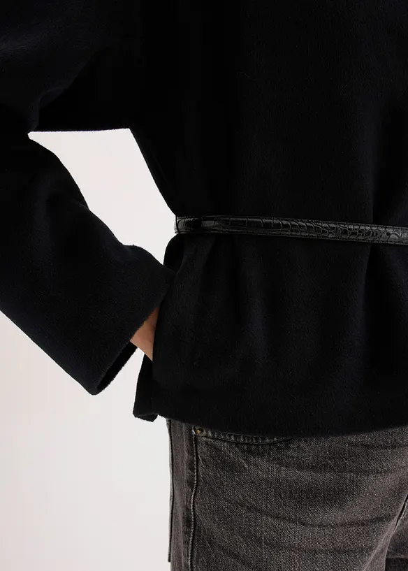 Oversizekavaj med yllelook och skärp, bonprix