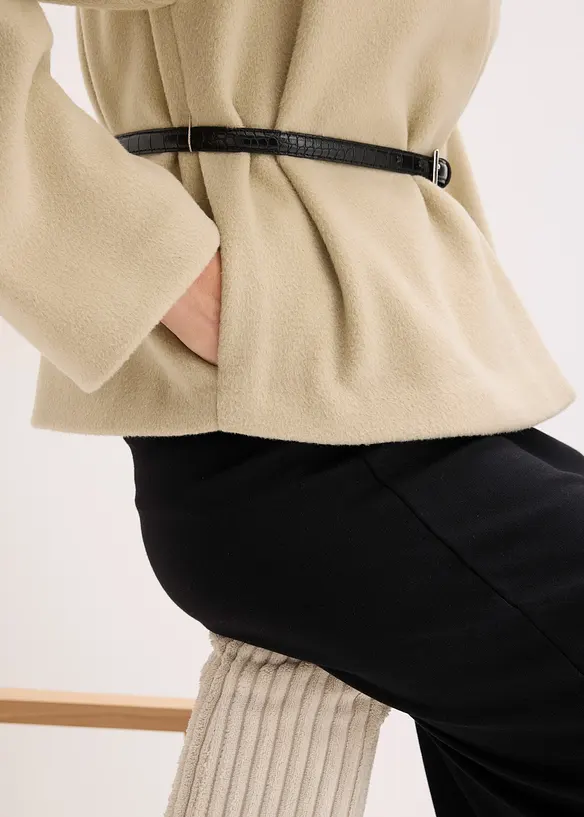 Oversizekavaj med yllelook och skärp, bonprix