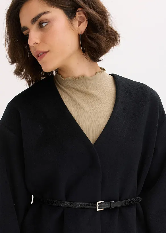 Oversizekavaj med yllelook och skärp, bonprix