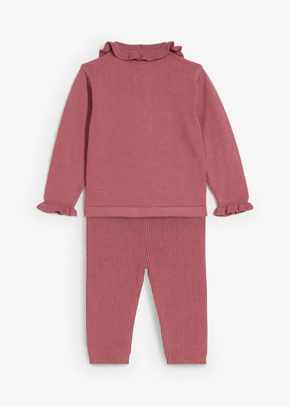 Stickad tröja med volangkrage och leggings (2 delar), bonprix