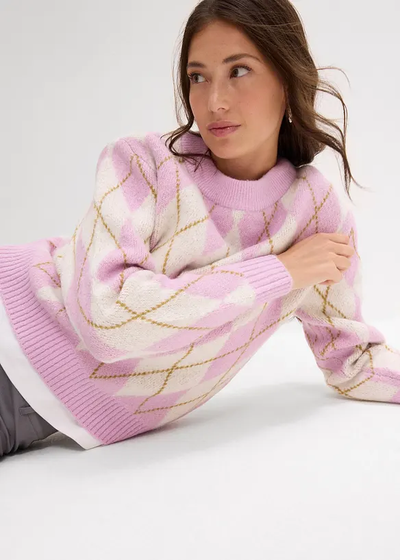 Finstickad tröja med rutmönster, bonprix