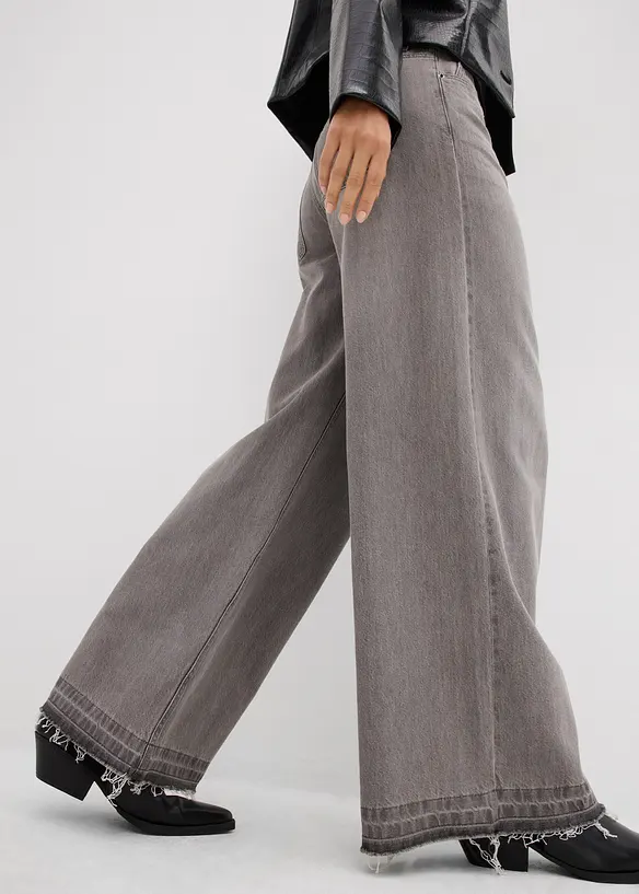 Wide Leg Jeans Mid Waist, med bekväm midja, bonprix
