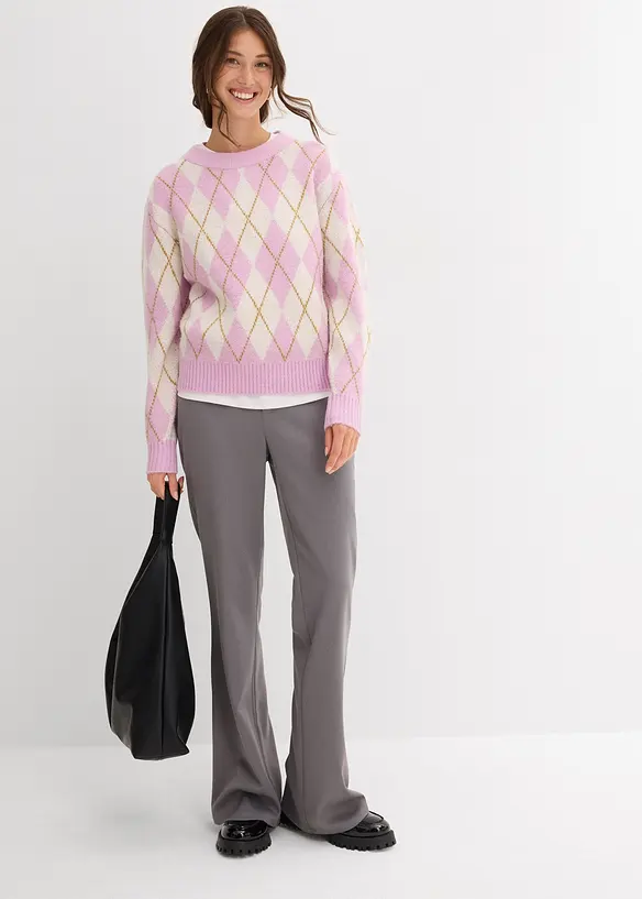 Finstickad tröja med rutmönster, bonprix