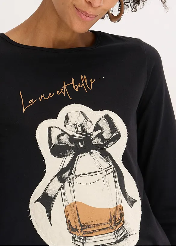 Långärmad topp i bomullsstretch, bonprix