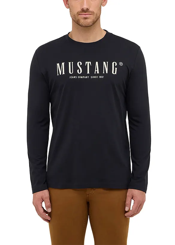 Långärmad tröja av ren bomull med Mustang Asheville-tryck, Mustang Jeans