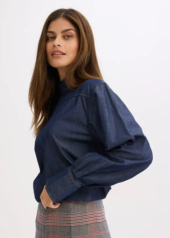 Jeansblus med breda manschetter, bonprix