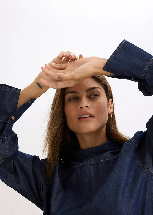 Jeansblus med breda manschetter, bonprix