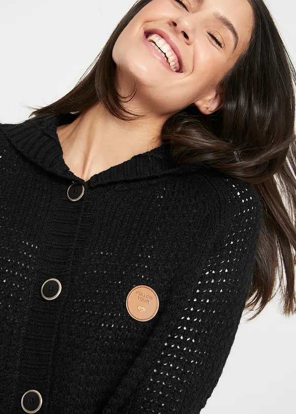 Lång cardigan med luva, bonprix