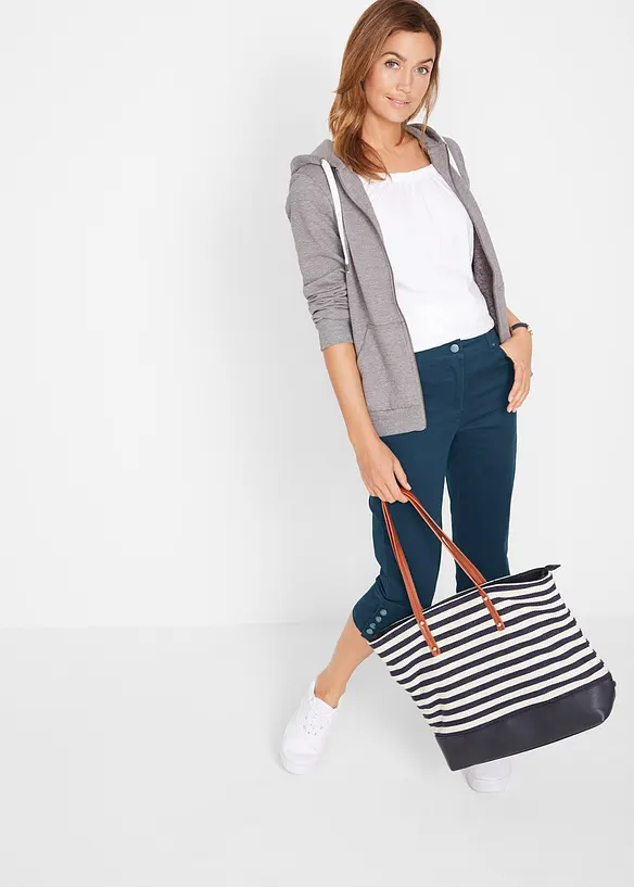 Capribyxa i bomull med bekv&auml;m midja och knappar, bonprix