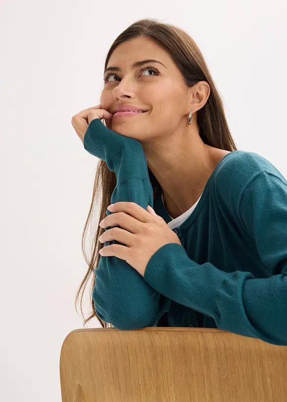 Finstickad cardigan av viskos med mjukt fall, bonprix