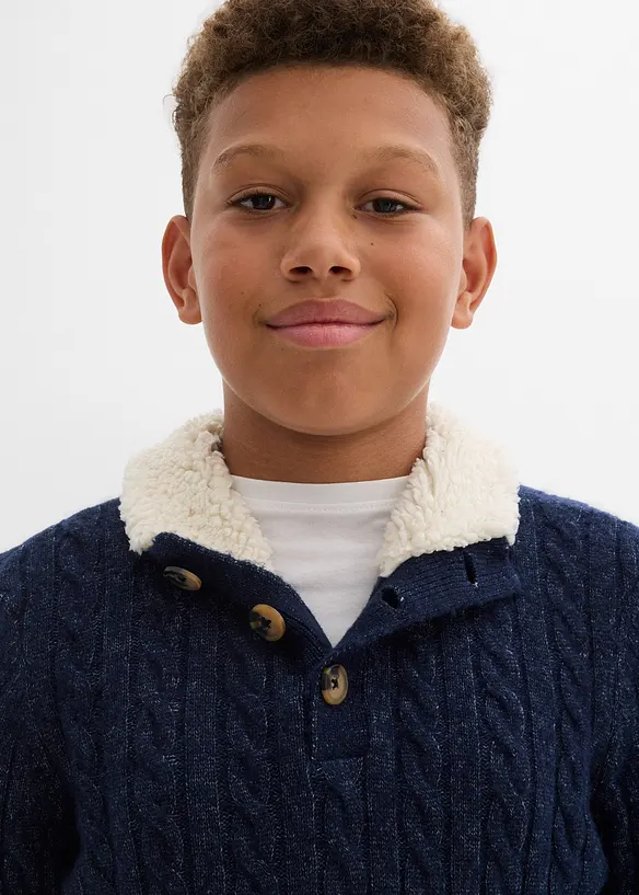 Stickad tröja med hög krage och kort dragkedja, bonprix